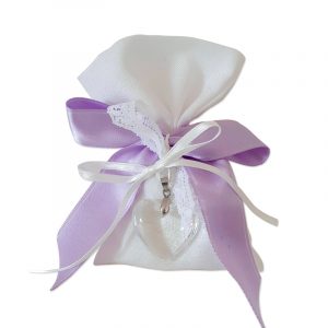 BOMBONIERA SACCHETTINO IN COTONE CIONDOLO CUORE compresi 5 confetti mandorla, set da 44 pezzi